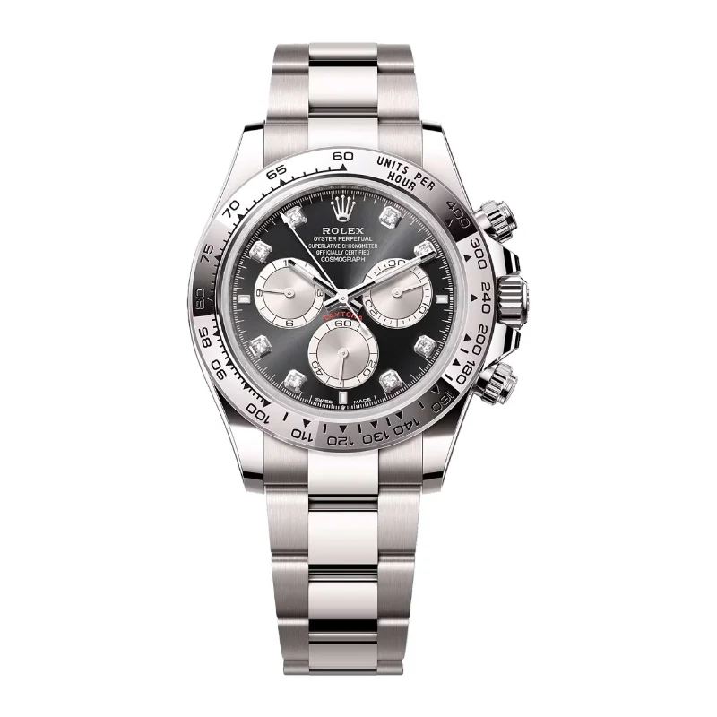 Rolex Cosmograph Daytona 40mm - Ref: 126509 - Bright Black & Steel Diamond Dial, 18K White Gold Oyster Bracelet Men's Watch