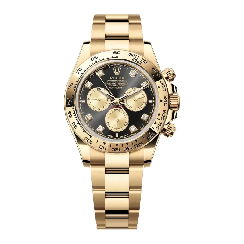 Rolex Cosmograph Daytona 40mm - Ref: 126508 - Bright Black & Champagne Diamond Dial, 18K Yellow Gold Oyster Bracelet Men's Watch