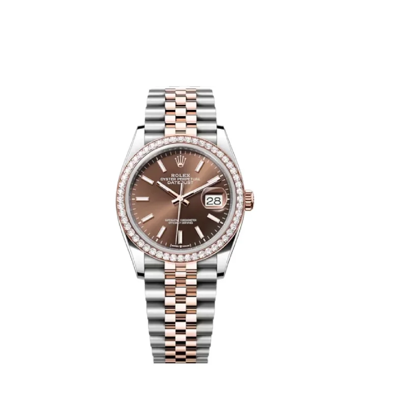 Rolex Datejust 36mm - Ref: 126281RBR - Chocolate Stick Dial & Diamond Bezel, Two Tone Stainless Steel & 18K Rose Gold Jubilee Bracelet Watch