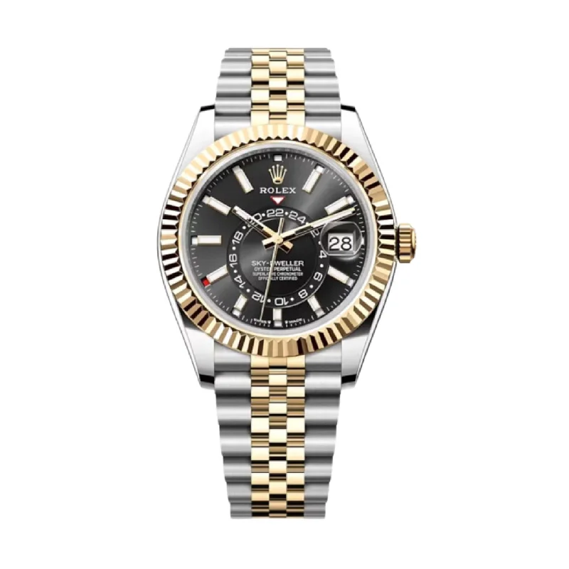 Rolex Sky-Dweller 42mm - Ref: 336933 - Bright Black Stick Dial, Two Tone Stainless Steel & 18K Yellow Gold Jubilee Bracelet Watch