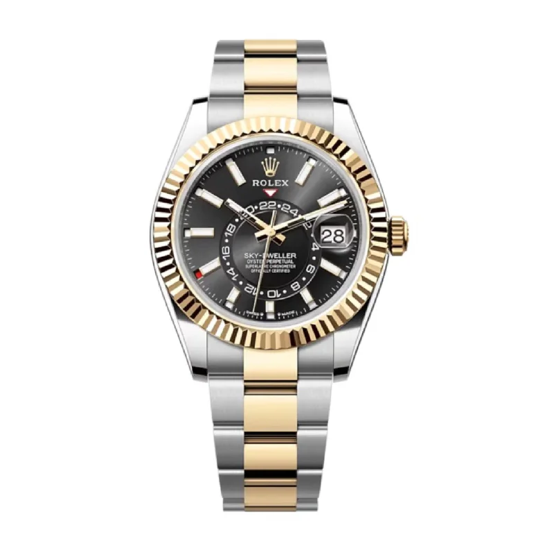 Rolex Sky-Dweller 42mm - Ref: 336933 - Bright Black Stick Dial, Two Tone Stainless Steel & 18K Yellow Gold Oyster Bracelet Watch