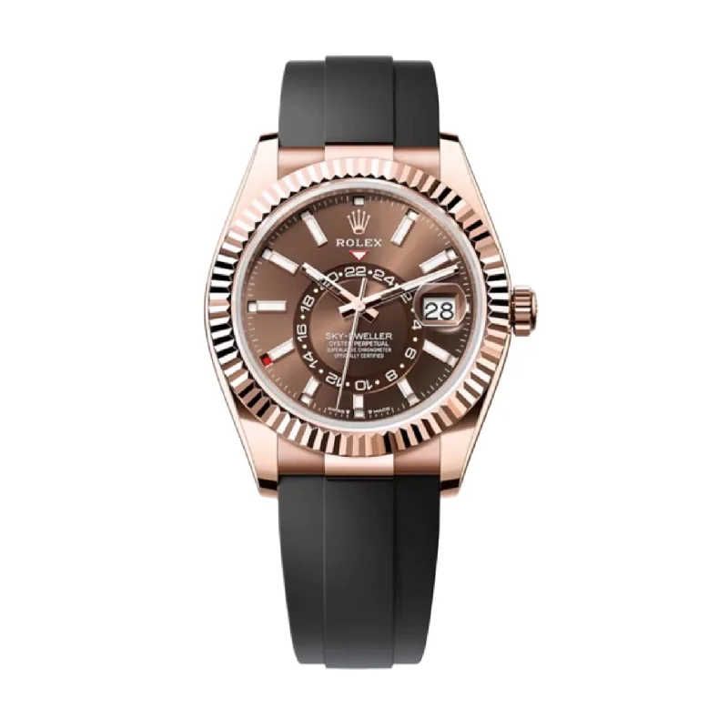 Rolex Sky-Dweller 42mm - Ref: 336235 - Chocolate Stick Dial & 18K Rose Gold Case, Black Oysterflex Bracelet Watch