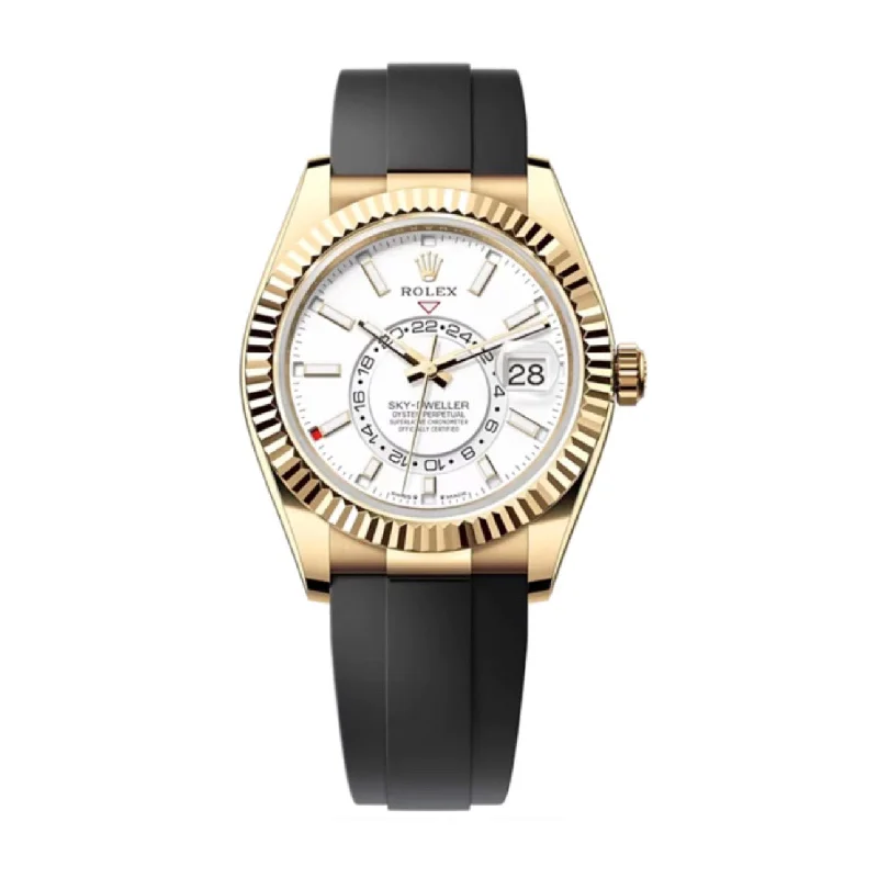 Rolex Sky-Dweller 42mm - Ref: 336238 - Intense White Stick Dial & 18K Yellow Gold Case, Black Oysterflex Bracelet Watch