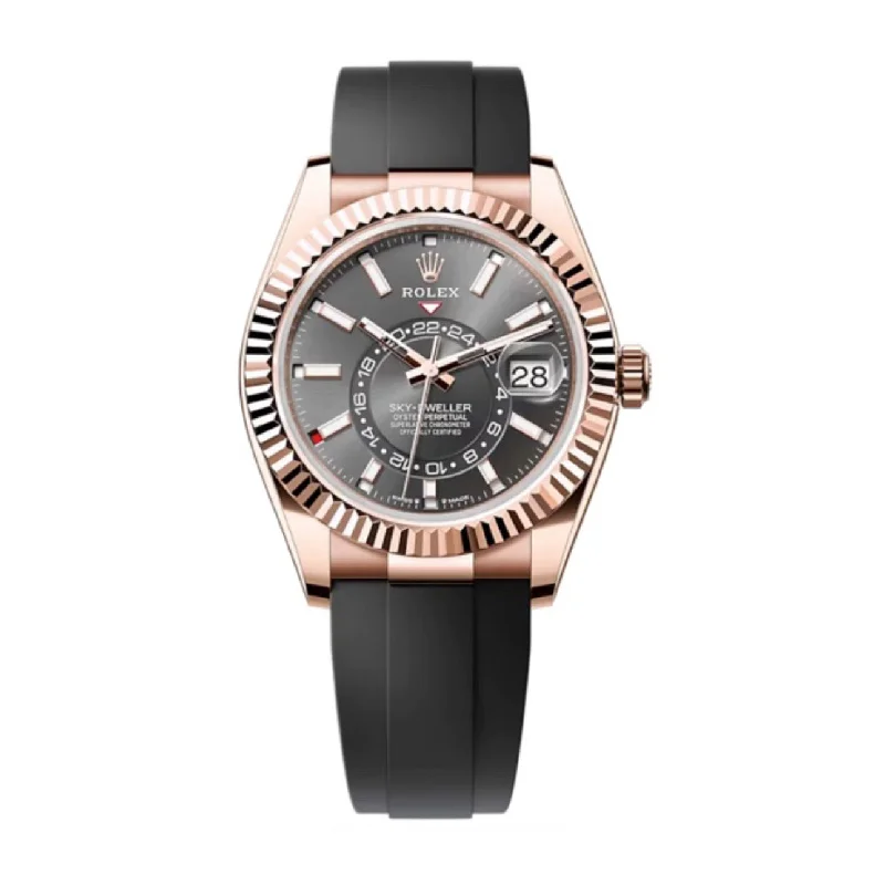 Rolex Sky-Dweller 42mm - Ref: 336235 - Slate Grey Stick Dial & 18K Rose Gold Case, Black Oysterflex Bracelet Watch