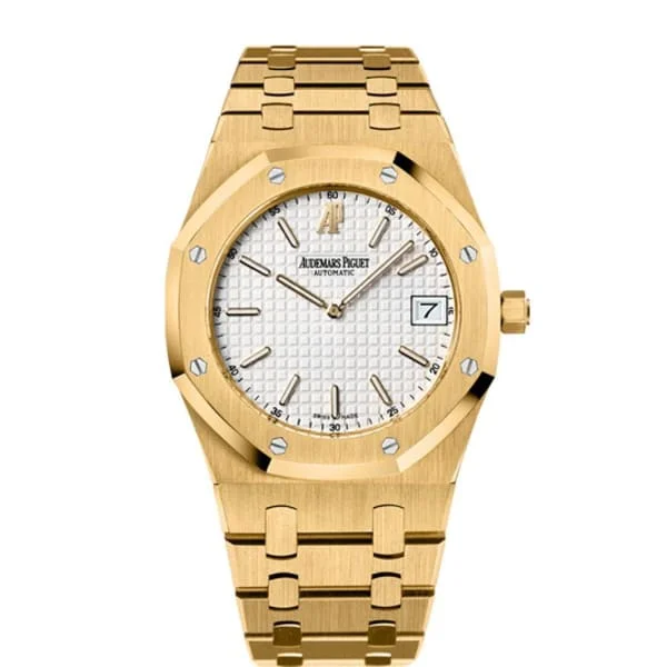 Audemars Piguet Royal Oak Jumbo Extra Thin 39mm Watch - Ref: 15202BA.OO.0944BA.01 - White Dial, 18K Yellow Gold Bracelet