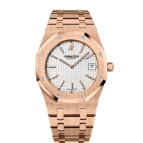 Audemars Piguet Royal Oak Jumbo Extra Thin 39mm Watch - Ref: 15202OR.OO.0944OR.01 - White Dial, 18K Rose Gold Bracelet