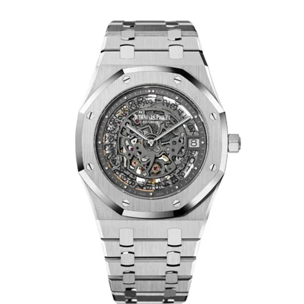 Audemars Piguet Royal Oak Openworked Extra Thin 39mm Watch - Ref: 15203PT.OO.1240PT.01 - Grey Dial, Platinum Bracelet