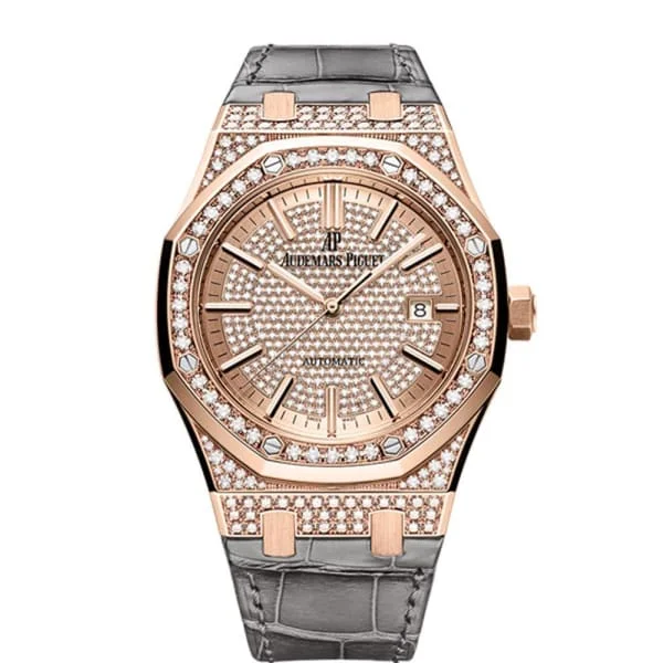 Audemars Piguet Millenary Selfwinding 41mm Men's Watch - Ref: 15402OR.ZZ.D003CR.01 - Pave Diamond Dial in 18K Rose Gold Diamond Bezel & Case, Black Alligator Strap