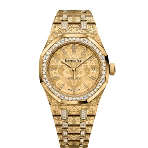 Audemars Piguet Royal Oak Selfwinding Cashmere 37mm Watch - Ref: 15456BA.ZG.1251BA.01 - Yellow Gold Diamond Dial & Case in 18K Yellow Gold Diamond Bracelet