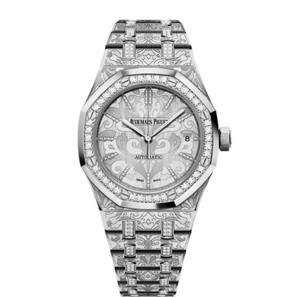 Audemars Piguet Royal Oak Selfwinding Cashmere 37mm Watch - Ref: 15456BC.ZG.1251BC.01 - White Gold Diamond Dial & Case in 18K White Gold Diamond Bracelet