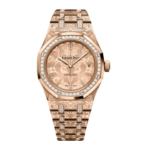 Audemars Piguet Royal Oak Selfwinding Cashmere 37mm Watch - Ref: 15456OR.ZG.1251OR.01 - Rose Gold Diamond Dial & Case in 18K Rose Gold Diamond Bracelet