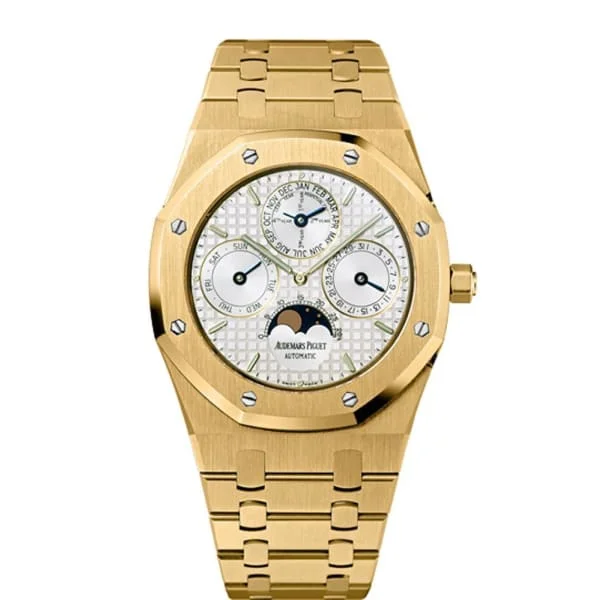 Audemars Piguet Royal Oak Perpetual Calendar 39mm Watch - Ref: 25820BA.OO.0944BA.02 - Silver Dial, 18K Yellow Gold Bracelet