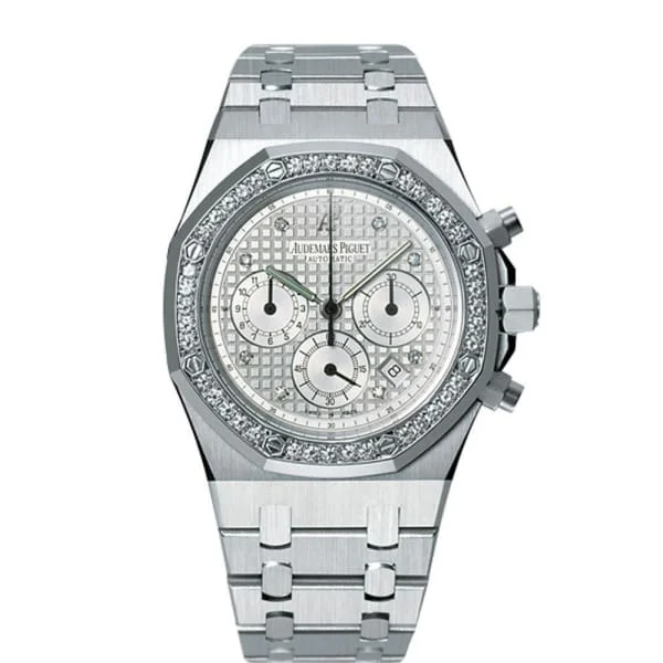 Audemars Piguet Royal Oak Chronograph 39mm Watch - Ref: 25966BC.ZZ.1185BC.01 - Silver Diamond Dial & Diamond Bezel, 18K White Gold Bracelet