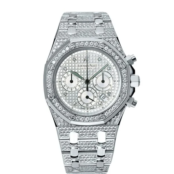 Audemars Piguet Royal Oak Chronograph 39mm Watch - Ref: 25967BC.ZZ.1185BC.01 - Silver Diamond Dial & Diamond Bezel, 18K White Gold Diamond Bracelet