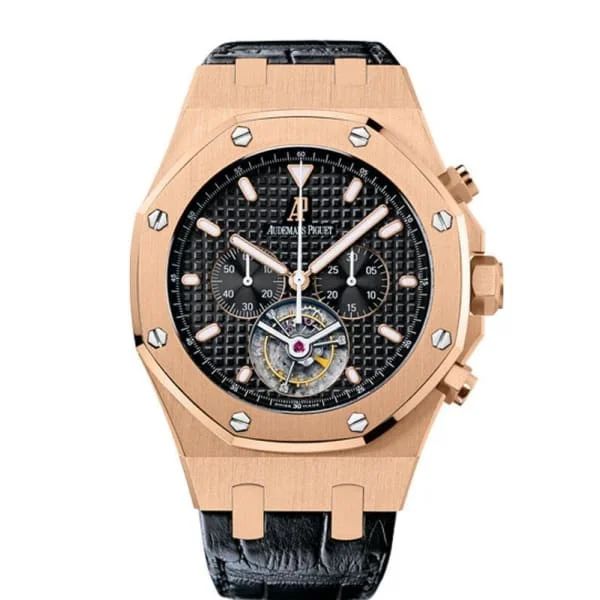 Audemars Piguet Royal Oak Tourbillon Chronograph 44mm Men's Watch - Ref: 25977OR.OO.D002CR.01 - Black Dial in 18K White Gold Case, Black Alligator Strap