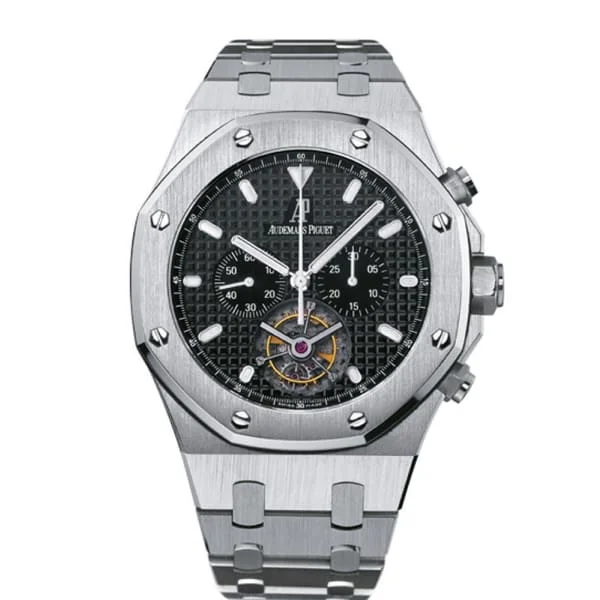 Audemars Piguet Royal Oak Tourbillon Chronograph 44mm Men's Watch - Ref: 25977ST.OO.1205ST.02 - Black Dial, Stainless Steel Bracelet