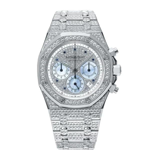 Audemars Piguet Royal Oak Chronograph 39mm Watch - Ref: 25978BC.ZZ.1190BC.01 - Pave Diamond Dial & Diamond Bezel, 18K White Gold Diamond Bracelet