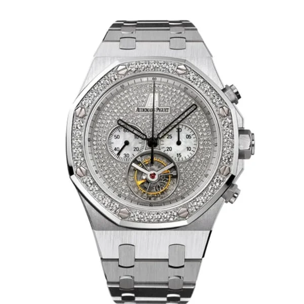 Audemars Piguet Royal Oak Tourbillon Chronograph 44mm Men's Watch - Ref: 26039BC.ZZ.1205BC.01 - Pave Diamond Dial & Diamond Bezel, 18K White Gold Diamond Bracelet