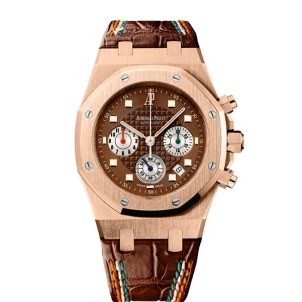 Audemars Piguet Royal Oak Chronograph Sachin Tendulkar 39mm Watch - Ref: 26161OR.OO.D088CR.01 - Brown Dial in 18K Rose Gold Case, Brown Alligator Strap