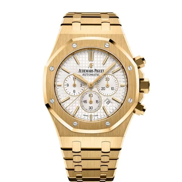 Audemars Piguet Royal Oak Chronograph 41mm Men's Watch - Ref: 26320BA.OO.1220BA.01 - Silver Dial, 18K Yellow Gold Bracelet