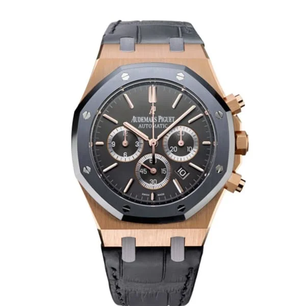 Audemars Piguet Royal Oak Chronograph Leo Messi 41mm Men's Watch - Ref: 26325OL.OO.D005CR.01 - Black Dial in 18K Rose Gold Case, Black Rubber Strap