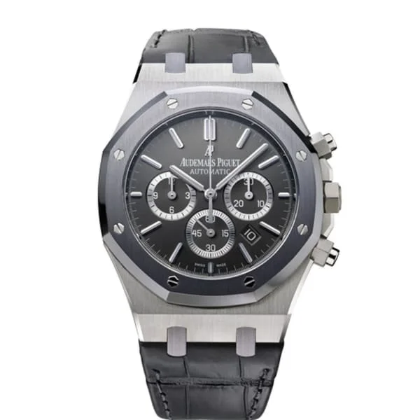 Audemars Piguet Royal Oak Chronograph Leo Messi 41mm Men's Watch - Ref: 26325TS.OO.D005CR.01 - Black Dial in Stainless Steel Case, Black Alligator Strap