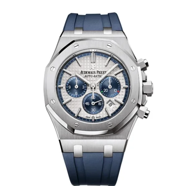 Audemars Piguet Royal Oak Chronograph 41mm Men's Watch - Ref: 26326ST.OO.D027CA.01 - White Blue Dial, Blue Rubber Strap