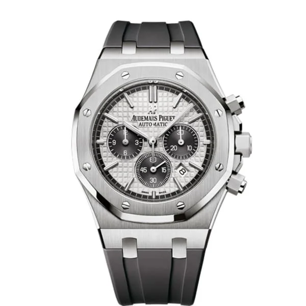 Audemars Piguet Royal Oak Chronograph QE II Cup 2015 Limited Edition 41mm Men's Watch - Ref: 26327TI.OO.D004CA.01 - Silver Dial in Titanium Case, Grey Rubber Strap