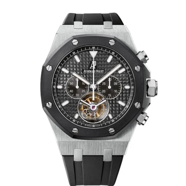 Audemars Piguet Royal Oak Tourbillon Chronograph 44mm Men's Watch - Ref: 26377SK.OO.D002CA.01 - Black Dial, Black Rubber Strap