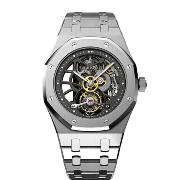 Audemars Piguet Royal Oak Openworked Extra-Thin Tourbillon 41mm Men's Watch - Ref: 26511PT.OO.1220PT.01 - Slate Grey Skeleton Dial, Platinum Bracelet