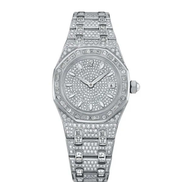 Audemars Piguet Royal Oak 33mm Ladies Watch - Ref: 67604BC.ZZ.1211BC.01 - Pave Diamond Dial & Diamond Bezel, 18K White Gold Diamond Bracelet