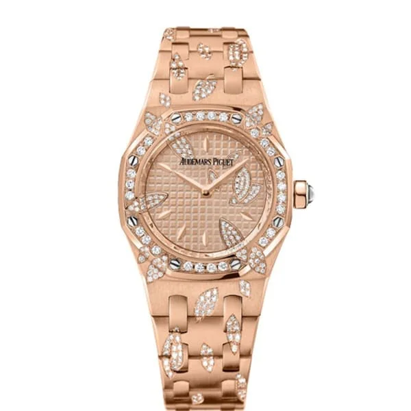 Audemars Piguet Royal Oak 33mm Ladies Watch - Ref: 67616OR.ZZ.1234OR.01 - Rose Gold Diamond Dial & Diamond Bezel, 18K Rose Gold Diamond Bracelet