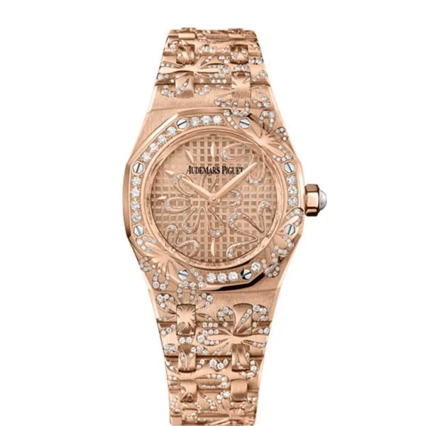 Audemars Piguet Royal Oak 33mm Ladies Watch - Ref: 67617OR.ZZ.1235OR.01 - Rose Gold Diamond Dial & Diamond Bezel, 18K Rose Gold Diamond Bracelet