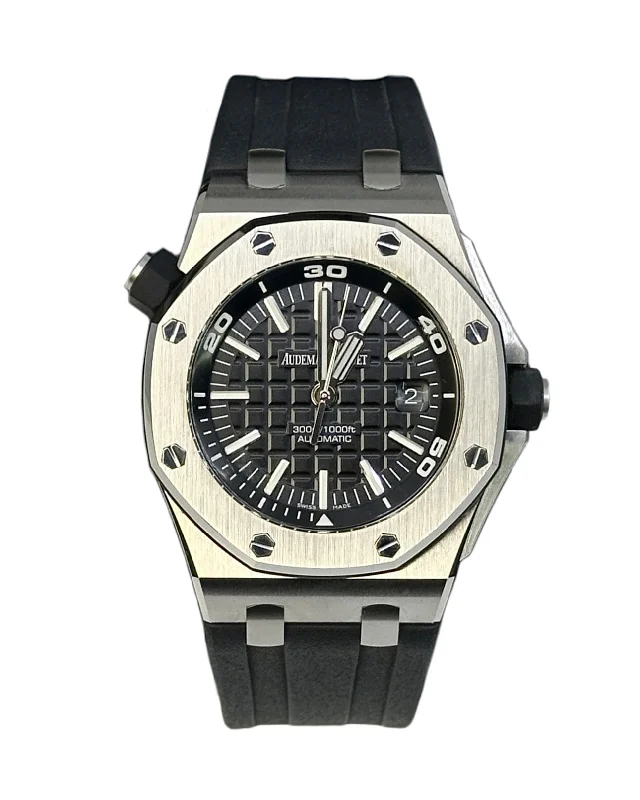 Audemars Piguet Royal Oak Offshore Diver 42mm Men's Watch - Ref: 15703ST.OO.A002CA.01 - Black Dial, Black Rubber Strap