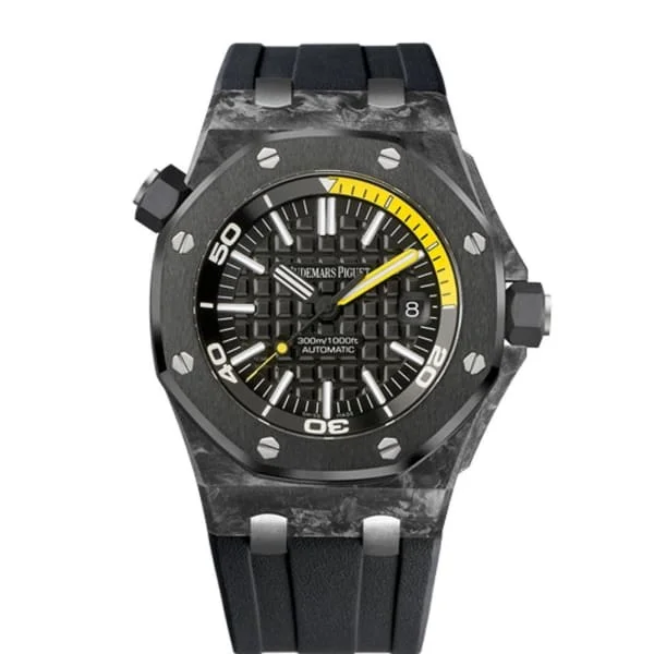 Audemars Piguet Royal Oak Offshore Diver 42mm Men's Watch - Ref: 15706AU.OO.A002CA.01 - Black Dial in Forged Carbon Case, Black Rubber Strap