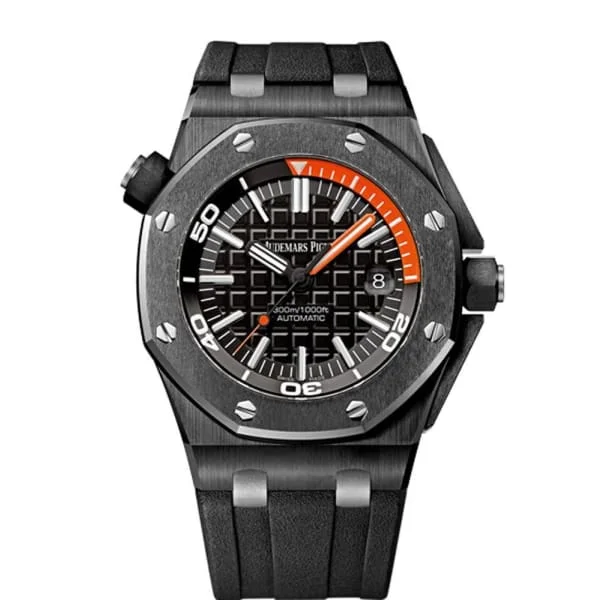 Audemars Piguet Royal Oak Offshore Diver 42mm Men's Watch - Ref: 15707CE.OO.A002CA.01 - Black Dial in Black Ceramic Case, Black Rubber Strap