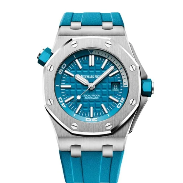 Audemars Piguet Royal Oak Offshore Diver 42mm Men's Watch - Ref: 15710ST.OO.A032CA.01 - Turquoise Blue Dial in Stainless Steel Case, Turquoise Blue Rubber Strap