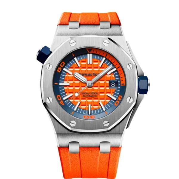 Audemars Piguet Royal Oak Offshore Diver 42mm Men's Watch - Ref: 15710ST.OO.A070CA.01 - Orange Dial in Stainless Steel Case, Orange Rubber Strap