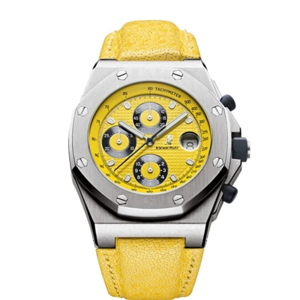 Audemars Piguet Royal Oak Offshore Chronograph 42mm Men's Watch - Ref: 25770ST.OO.D009XX.02 - Yellow Dial, Yellow Leather Strap