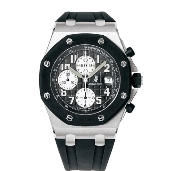 Audemars Piguet Royal Oak Offshore Chronograph 42mm Men's Watch - Ref: 25940SK.OO.D002CA.01 - Black Dial in Stainless Steel Case, Black Rubber Strap