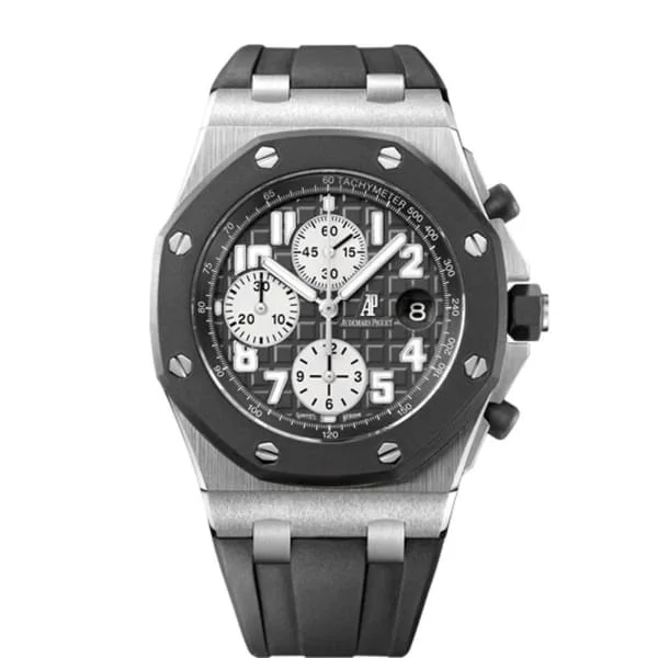 Audemars Piguet Royal Oak Offshore Chronograph 42mm Men's Watch - Ref: 25940SK.OO.D002CA.03 - Black Dial in Stainless Steel Case, Black Rubber Strap