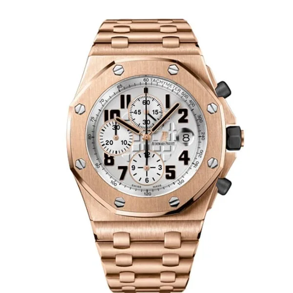 Audemars Piguet Royal Oak Offshore 42mm Men's Watch - Ref: 26170OR.OO.1000OR.01 - Silver Dial, 18K Rose Gold Bracelet