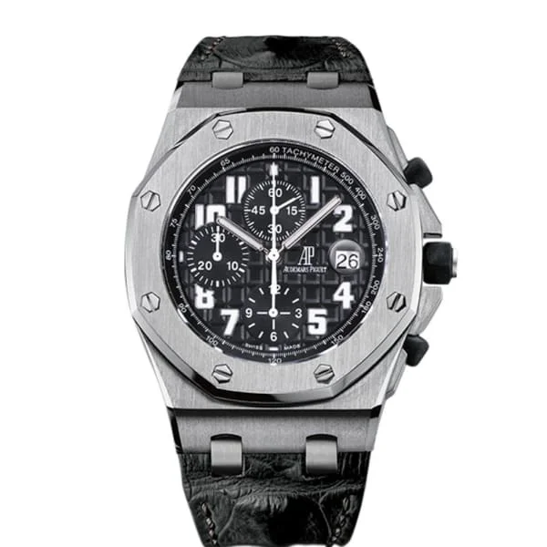 Audemars Piguet Royal Oak Offshore Chronograph 42mm Men's Watch - Ref: 26170ST.OO.D101CR.03 - Black Dial in Stainless Steel Case, Black Alligator Strap