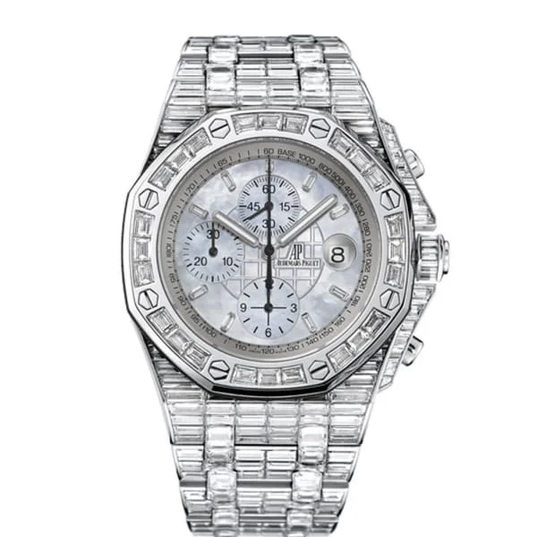 Audemars Piguet Royal Oak Offshore Chronograph 42mm Men's Watch - Ref: 26174BC.ZZ.8042BC.01 - White Mother of Pearl Diamond Dial & Diamond Bezel, 18K White Gold Diamond Bracelet