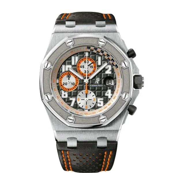 Audemars Piguet Royal Oak Offshore Chronograph "Gentleman's Driver" 42mm Men's Watch - Ref: 26175ST.OO.D003CU.01 - Grey & Orange Dial, Black Alligator Strap