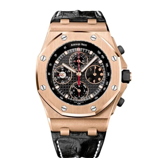 Audemars Piguet Royal Oak Offshore Perpetual Calendar Chronograph 42mm Men's Watch - Ref: 26209OR.OO.D101CR.01 - Black Dial in 18K Rose Gold Case, Black Alligator Strap