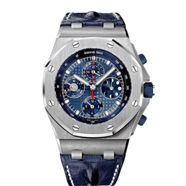 Audemars Piguet Royal Oak Offshore Perpetual Calendar Chronograph 42mm Men's Watch - Ref: 26209PT.OO.D305CR.01 - Blue Dial in Platinum Case, Blue Alligator Strap