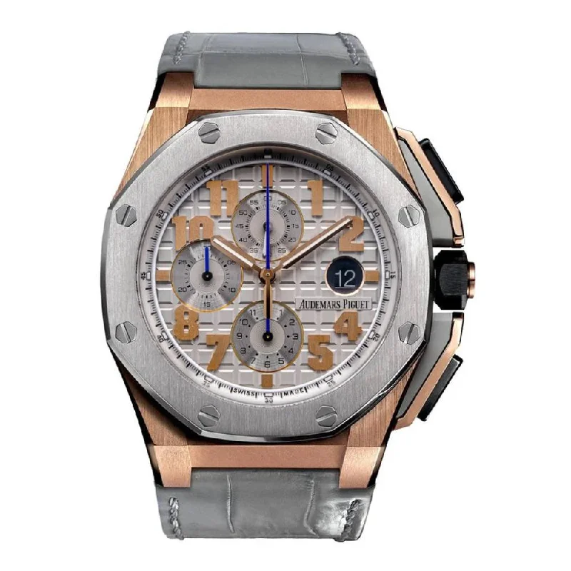 Audemars Piguet Royal Oak Offshore Chronograph "LeBron James" 44mm Men's Watch - Ref: 26210OI.OO.A109CR.01 - Grey Dial in 18K Rose Gold Case, Grey Alligator Strap