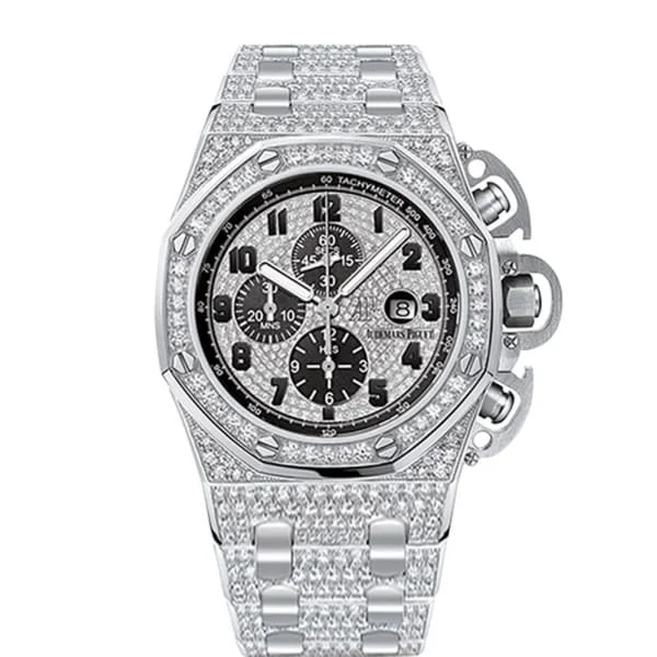 Audemars Piguet Royal Oak Offshore Chronograph 48mm Men's Watch - Ref: 26215BC.ZZ.1239BC.01 - Pave Diamond Dial & Diamond Bezel, 18K White Gold Diamond Bracelet