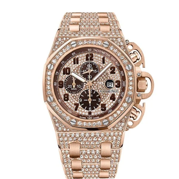 Audemars Piguet Royal Oak Offshore Chronograph 48mm Men's Watch - Ref: 26215OR.ZZ.1239OR.01 - Pave Diamond Dial & Diamond Bezel, 18K Rose Gold Diamond Bracelet